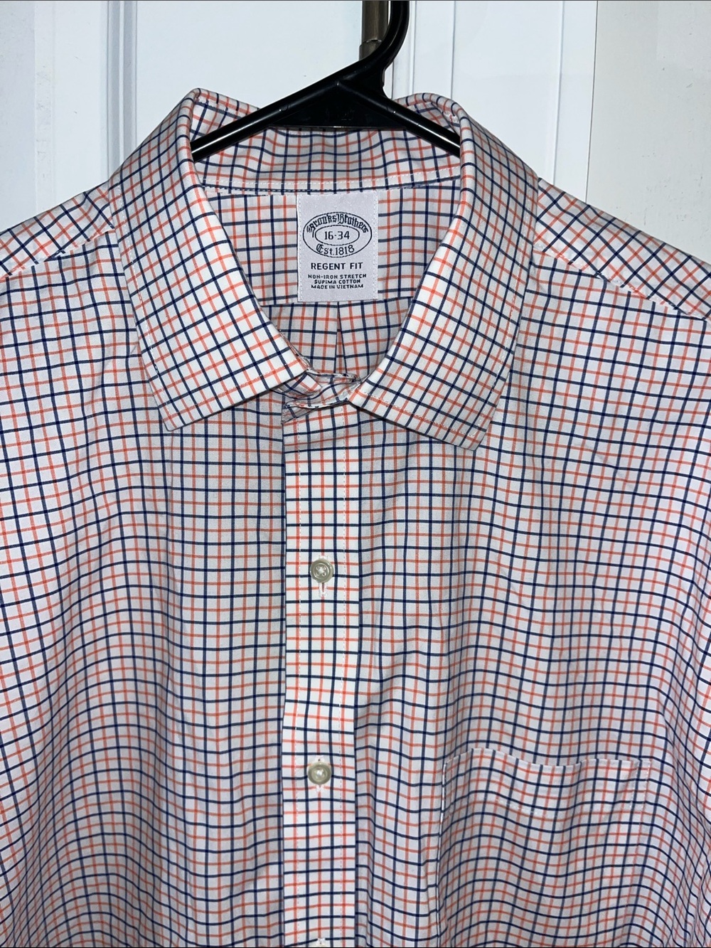 Brooks Brothers Regent Blue Orange College Colors Check Dress shirt 16 x 34